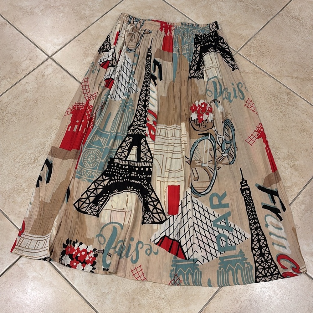 Brand🆕🥰😍🥰 GYPSIE BLU Parisian Print Beige Maxi Skirt - Picture 4 of 13